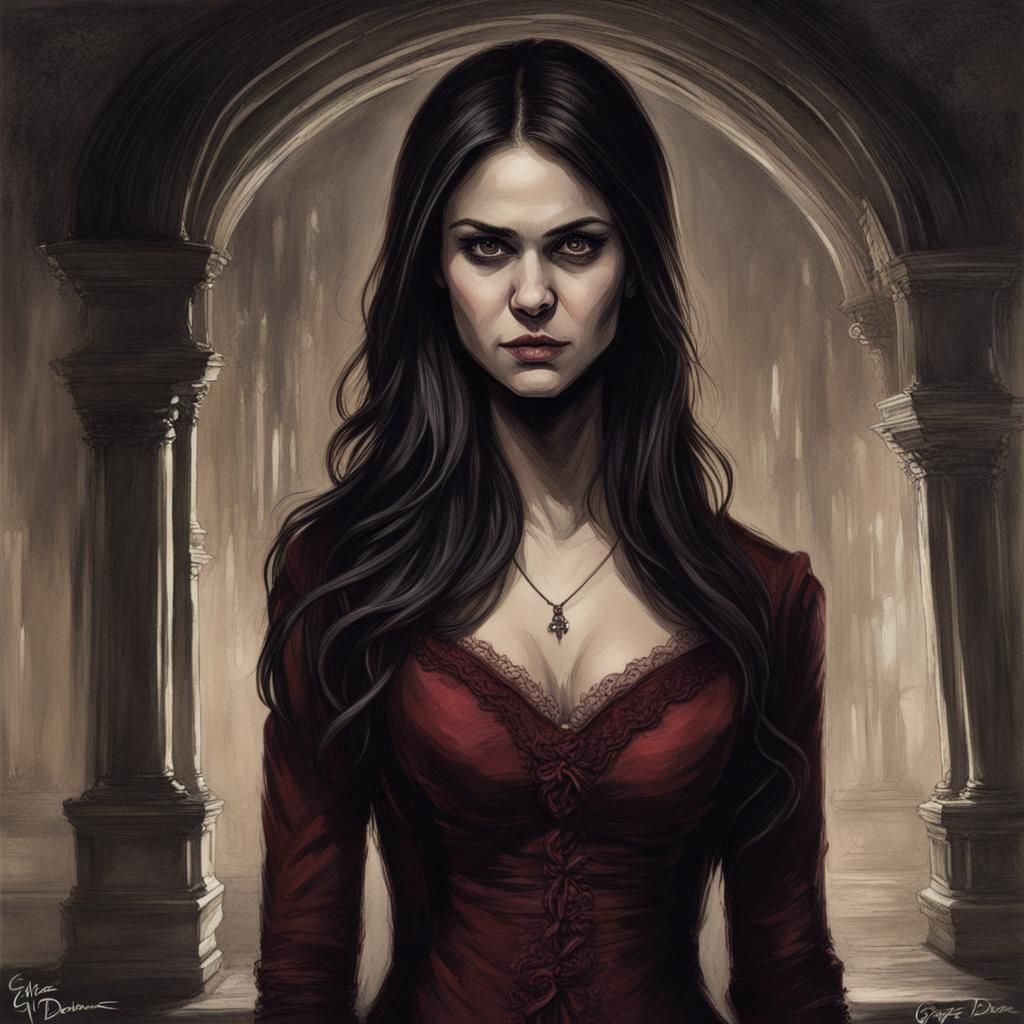Elena Gilbert Portrait in Horror Style