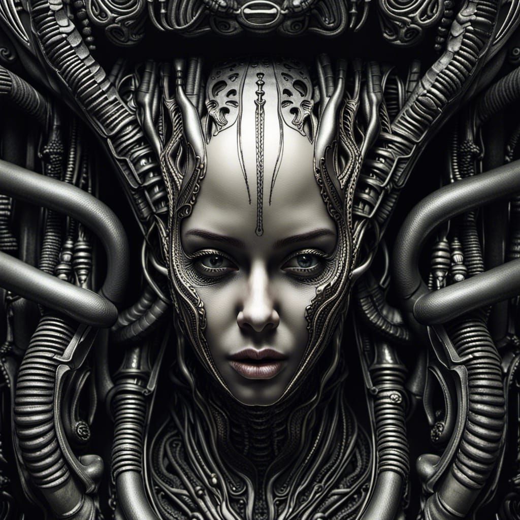 Hyperrealistic Female Face in Biomechanical Style