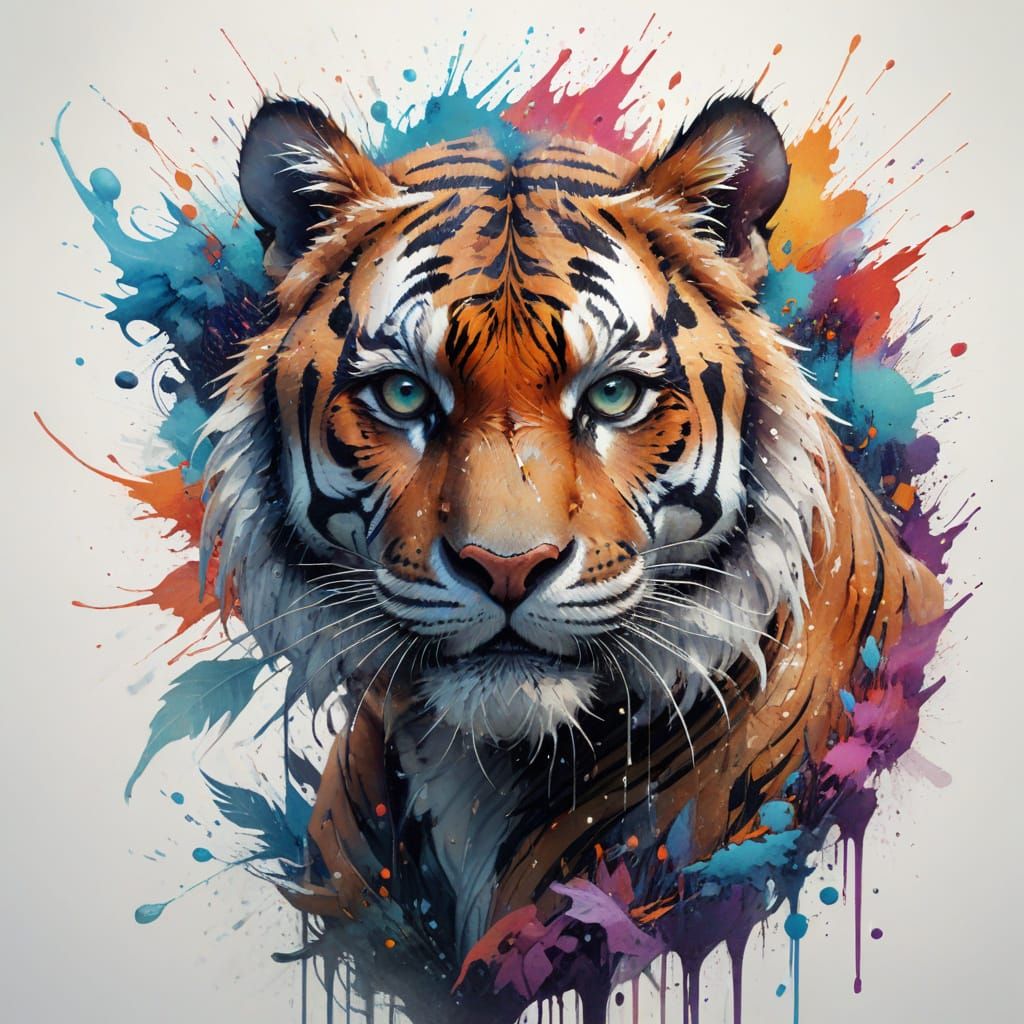 Stormy Jungle Tiger: A Haunting Watercolour Portrait in Vibr...