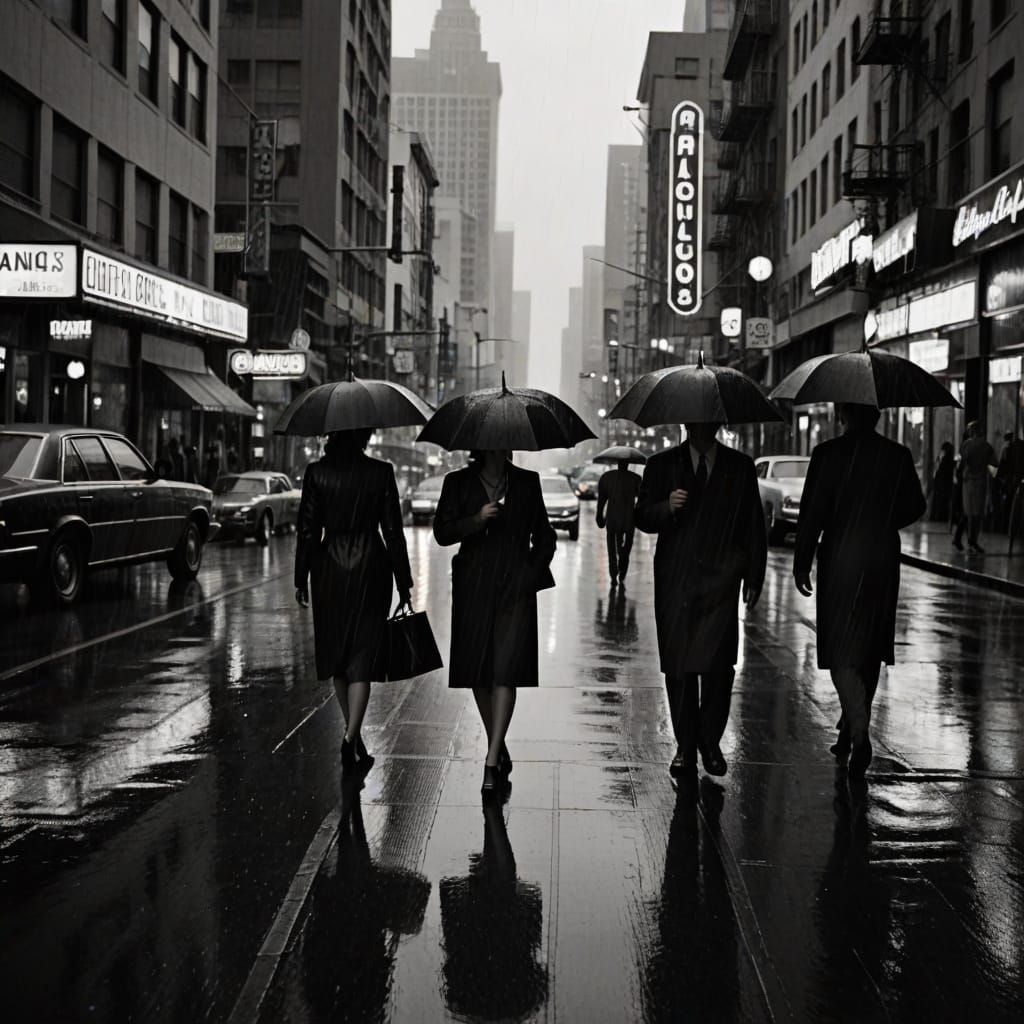 Los Angeles Street Scene in Film Noir Style