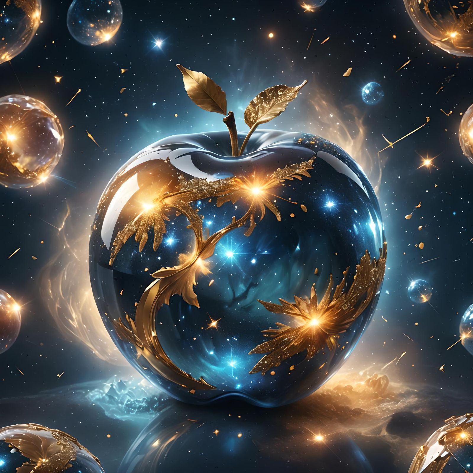 Galaxies Inside Crystal Apple: Hyperrealistic Space Art