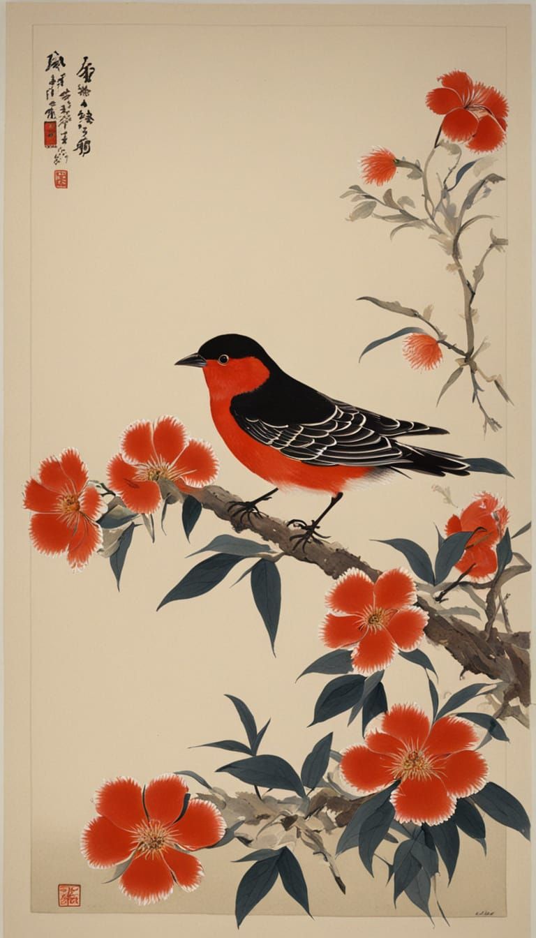 Bird and Flower Painting in Rinpa Style