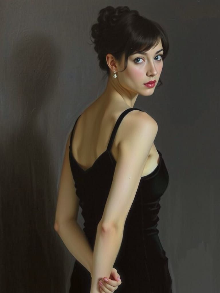 Elegant Woman in White Gown, Art Nouveau Style