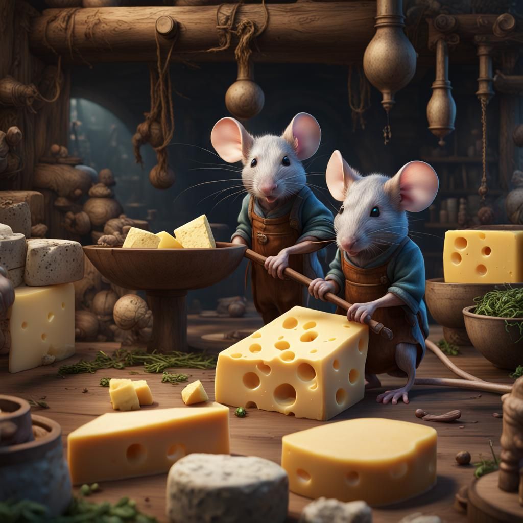 Cheese Making Mice in Detailed Matte Painting