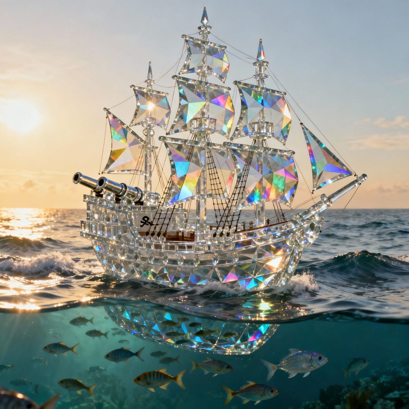 Crystal Glass Pirate Boat Sailing the Seas