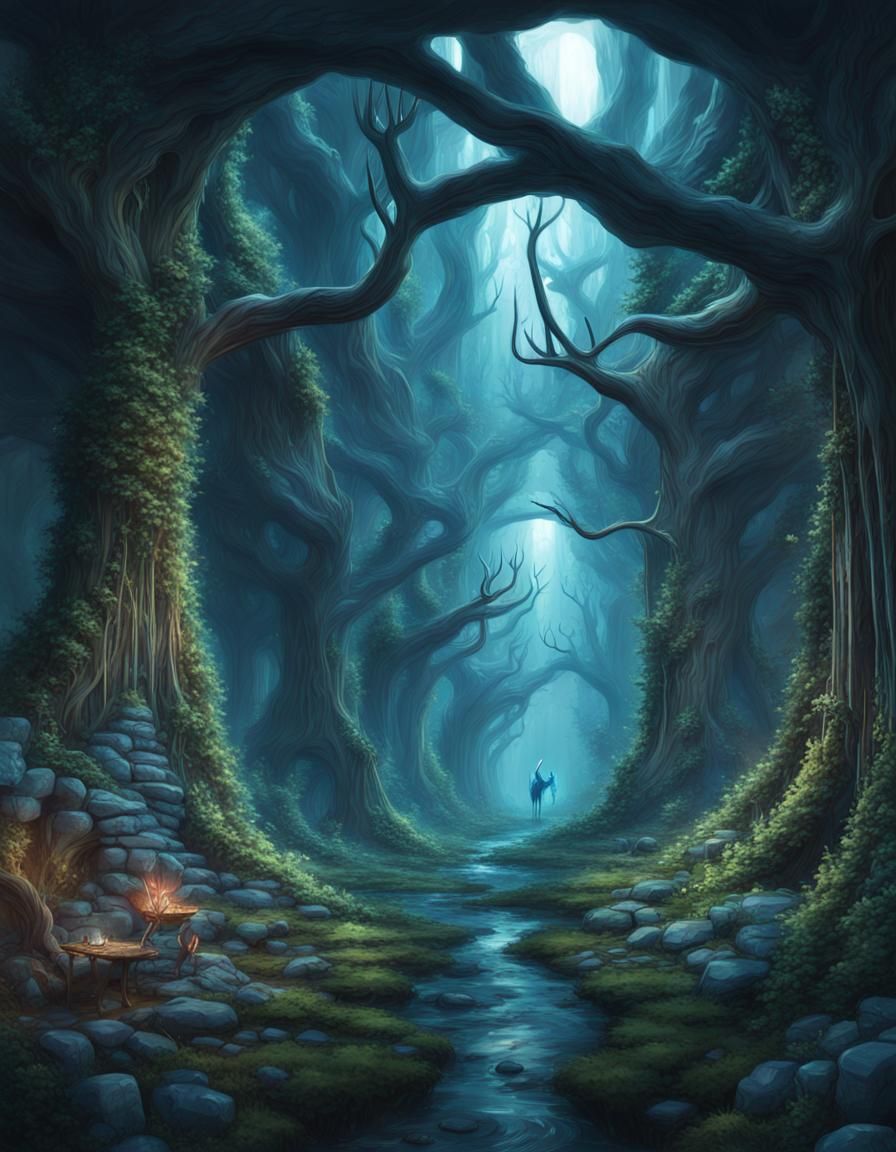 Extraterrestrial Forest with Blue Elk: Concept Art