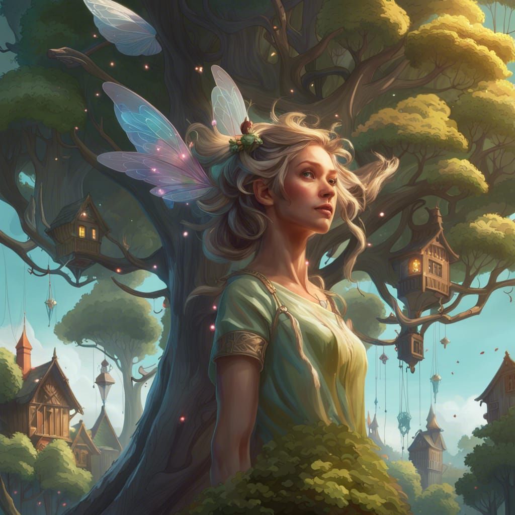 Enchanted Fairy Village Portrait in Hyperdetailed Lighting