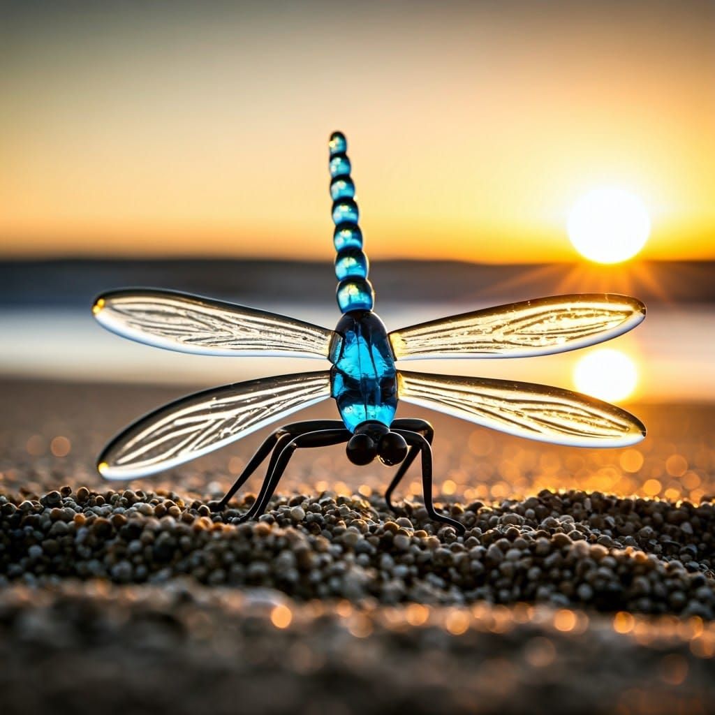 Glass Dragonfly on a Beach