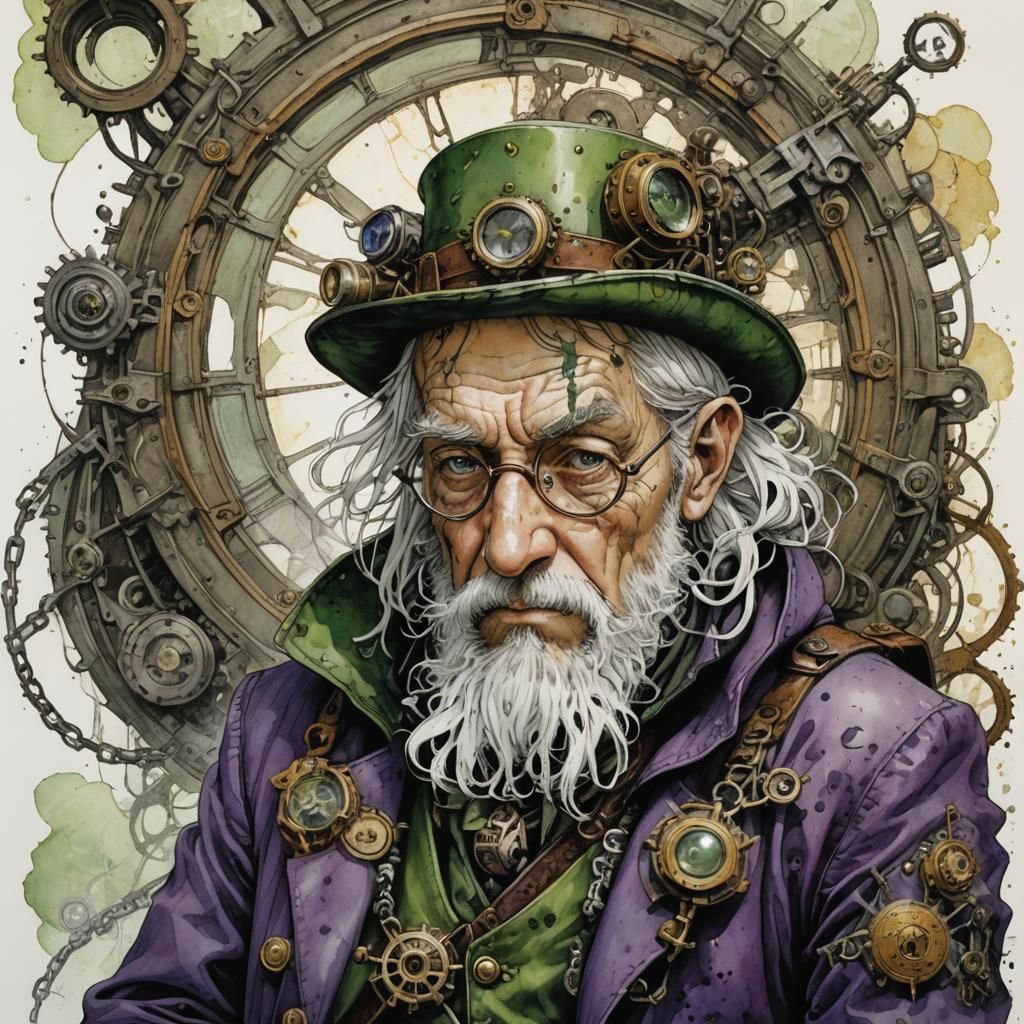 Steampunk Wisdom: A Surreal Art Nouveau Illustration