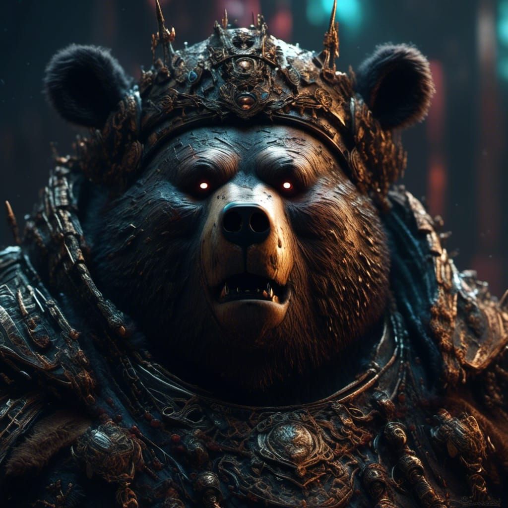 Chibi Bear Priest in Undead Armor: Digital Portrait