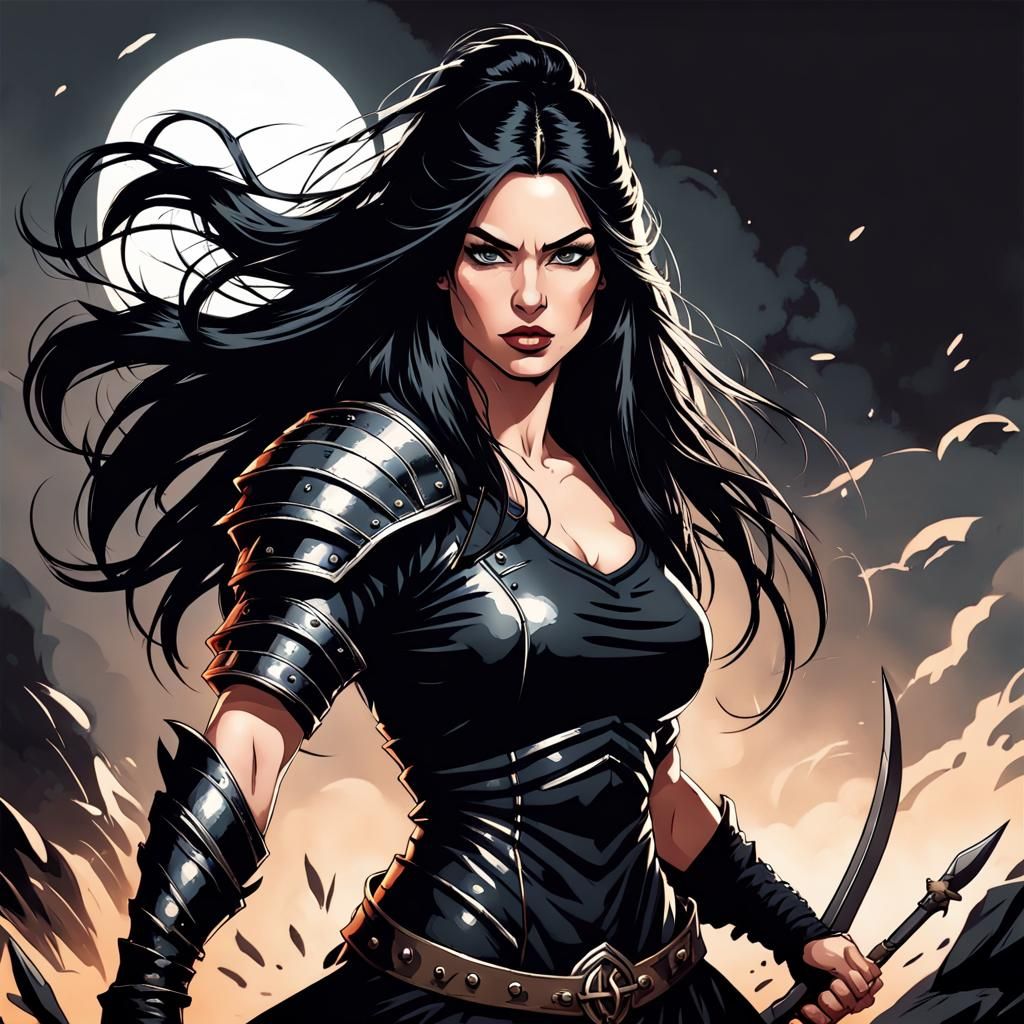 Dark Comic Style Medieval Female Warrior