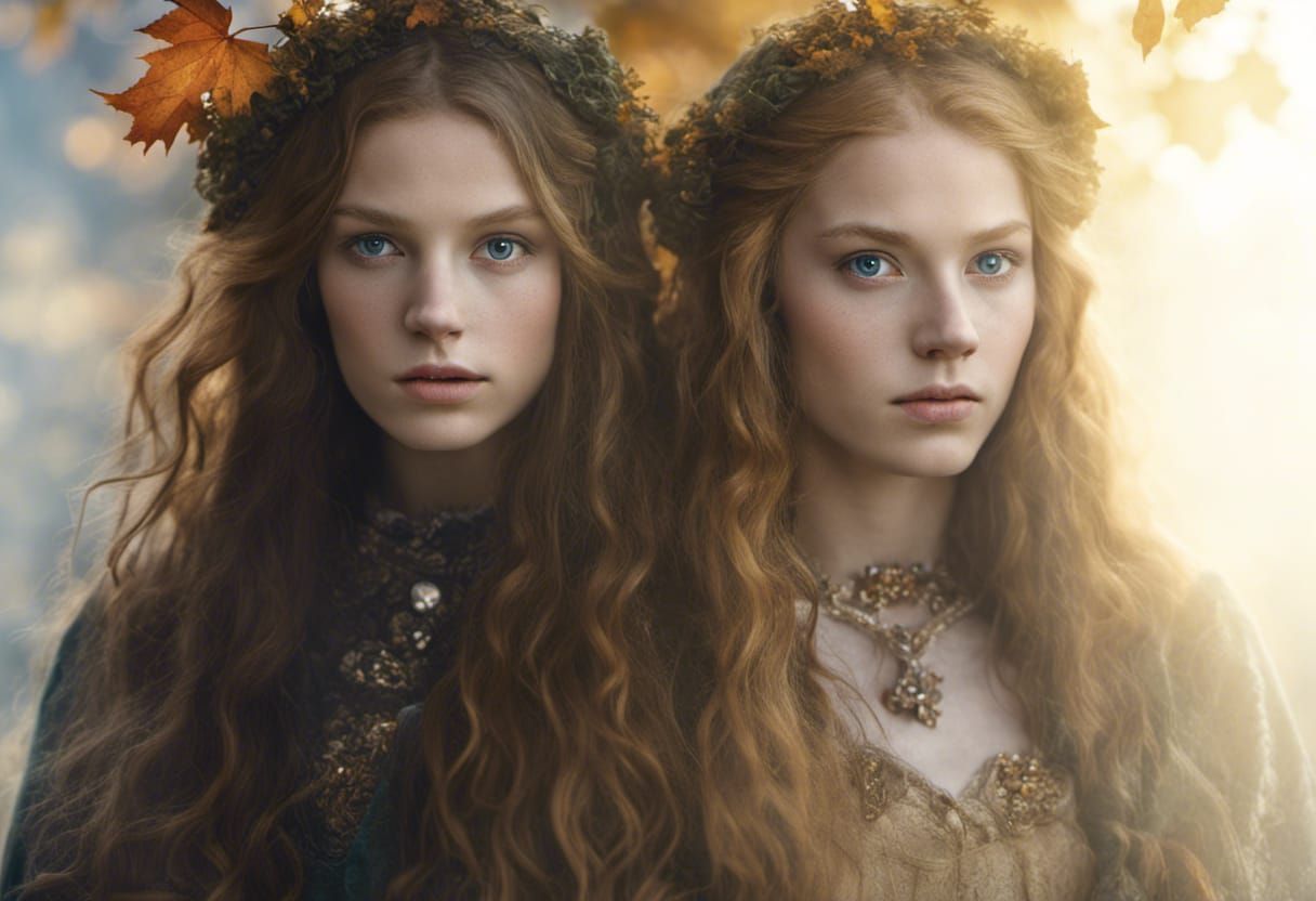 Sisters in Medieval Dress: Autumn Forest Portrait