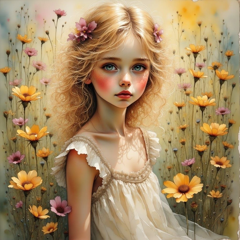 Romantic Girl in Whimsical Meadow