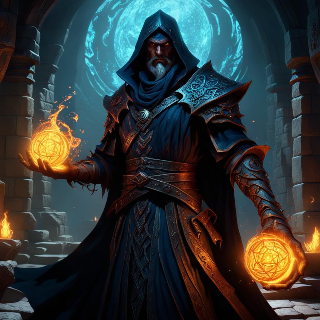 Shadow Sorcerer Casting Magic: Fantasy Art