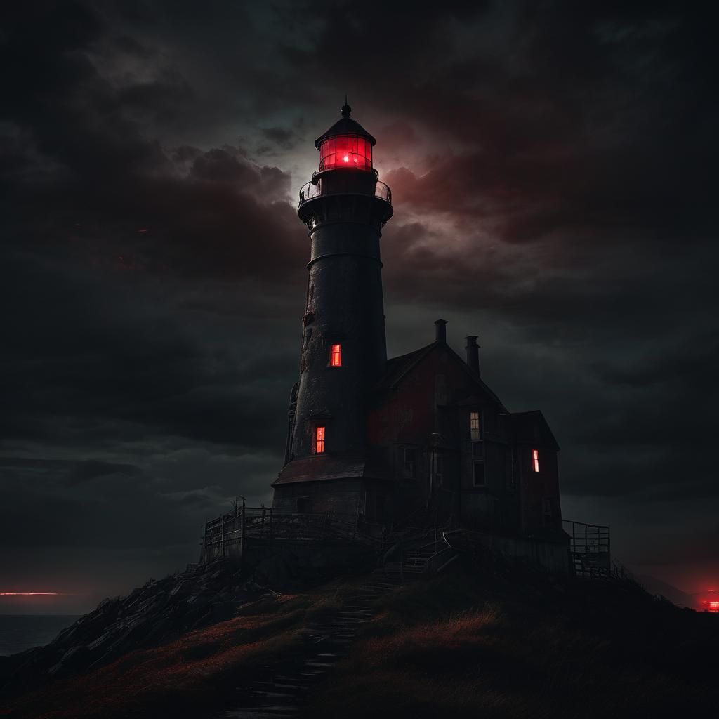 Ominous Lighthouse with Red Light in Dark Fantasy Style