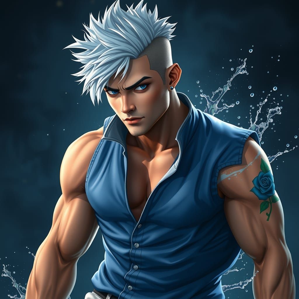 Athletic Man with Spiky Hair in Detailed Matte Painting