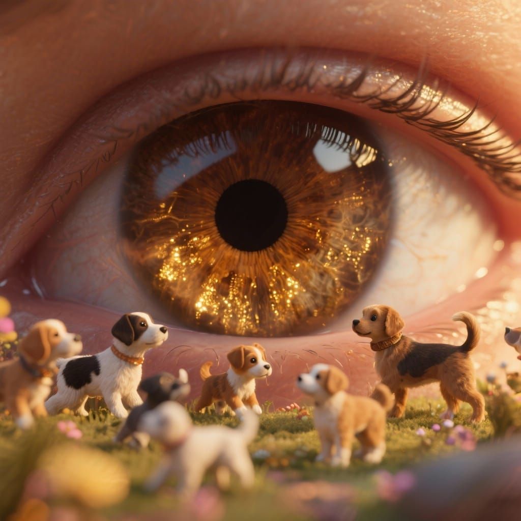 Puppies Frolic in Human Eye Iris Macro Photo