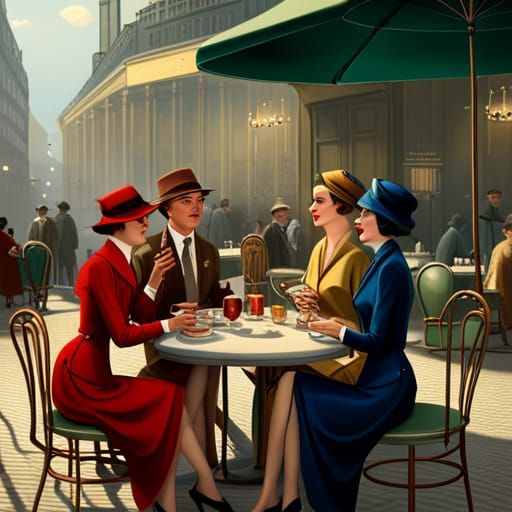 1930s Fashion: Friends at a Paris Cafe