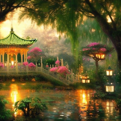 Romantic Botanical Garden with Chinese Lanterns
