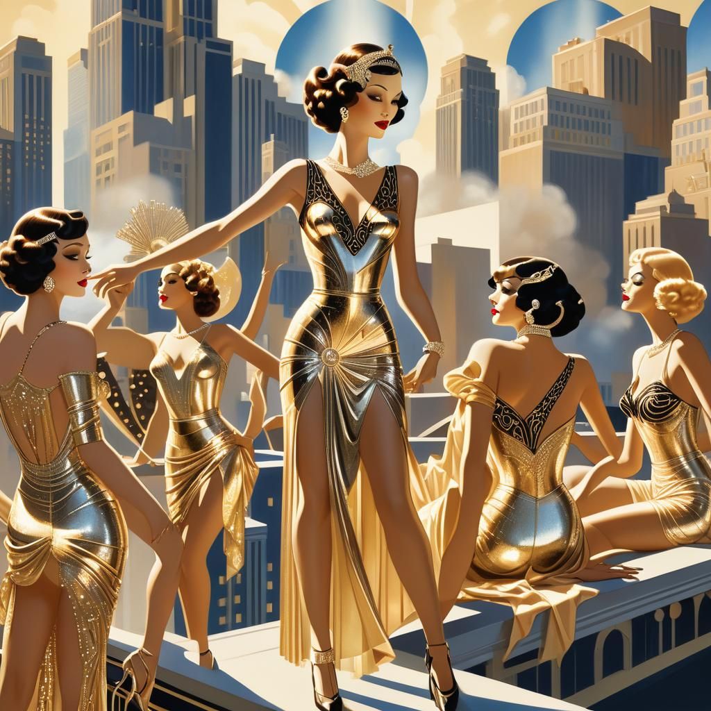 Art Deco Andre Rewerdy Pulls Showgirls on Rooftop