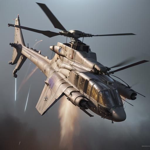Missile-Equipped Military Helicopter in Dark Fantasy Style