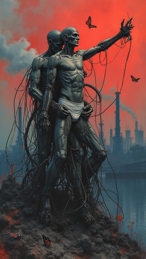 Cybernetic Hellscape in Distorted Watercolor