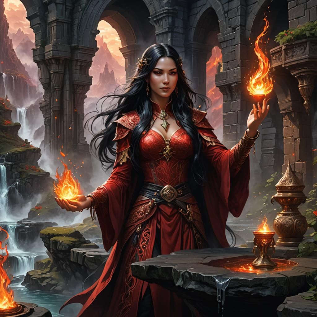 Fire Aura Sorceress Preparing Spell at Mage Tower