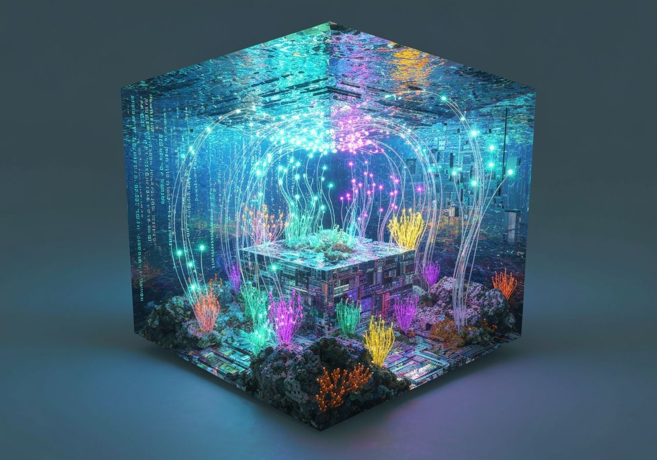 Ethereal Oceanscape Inside Exploding Crystal Cube