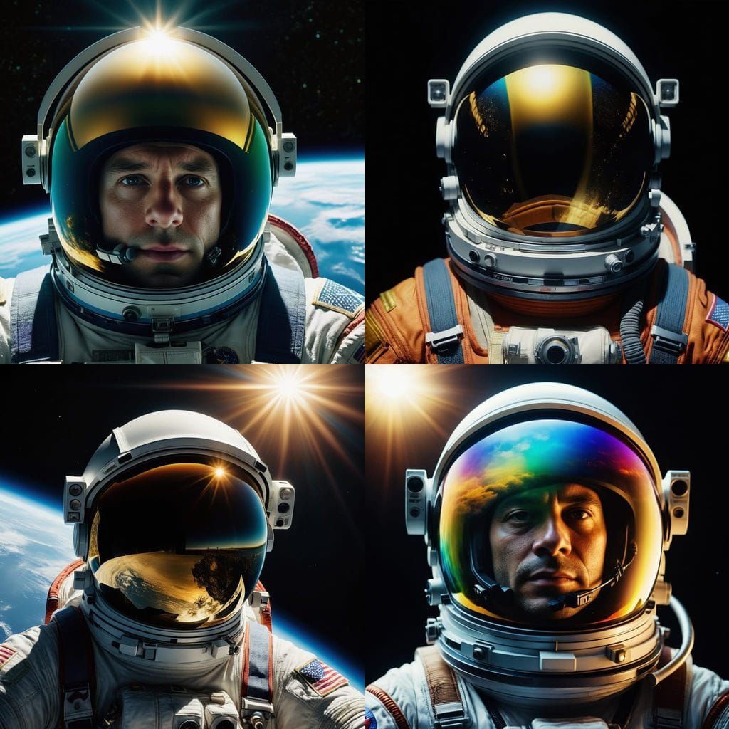 Astronaut in Deep Space: Light Refraction Creates Rainbow