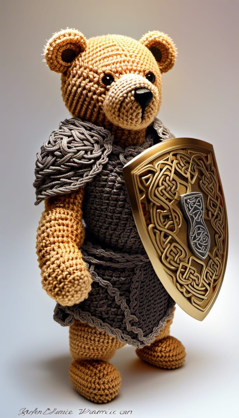Warrior Teddy Bear with Celtic Knots and Gold