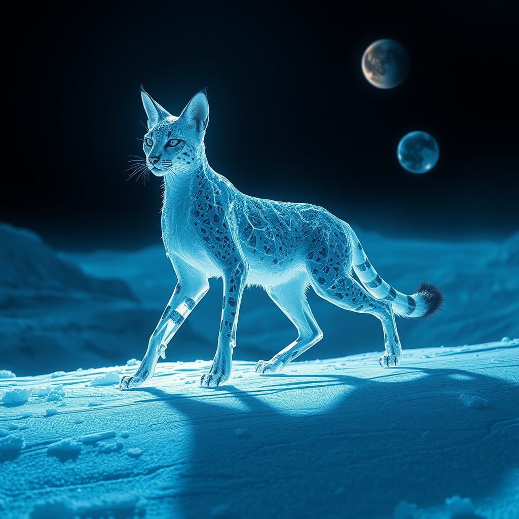 Crystalline Serval on a Frozen Planet in Cyberpunk Style