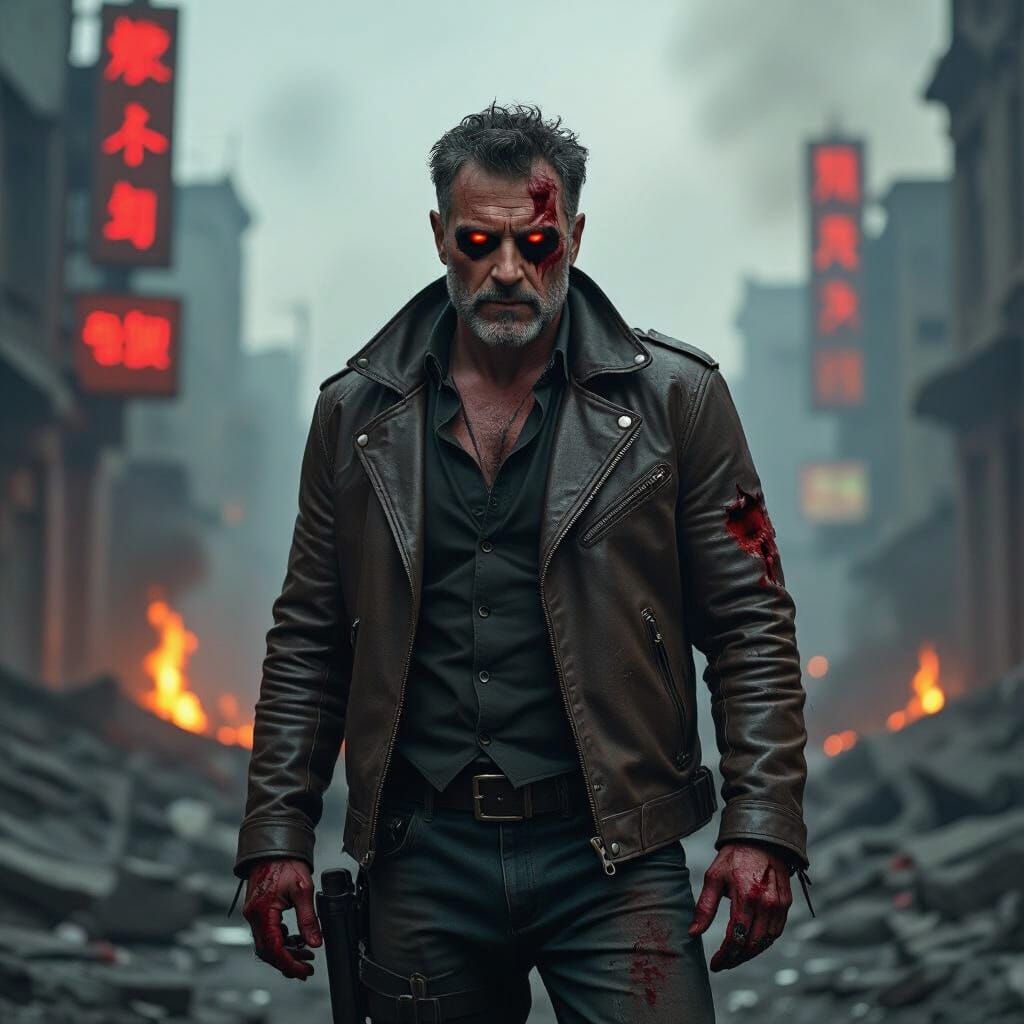 Vintage Movie Poster of Man in Burning City