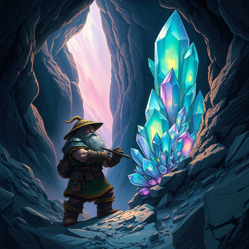 Dwarf Miner Excavates Colossal Crystal Cave