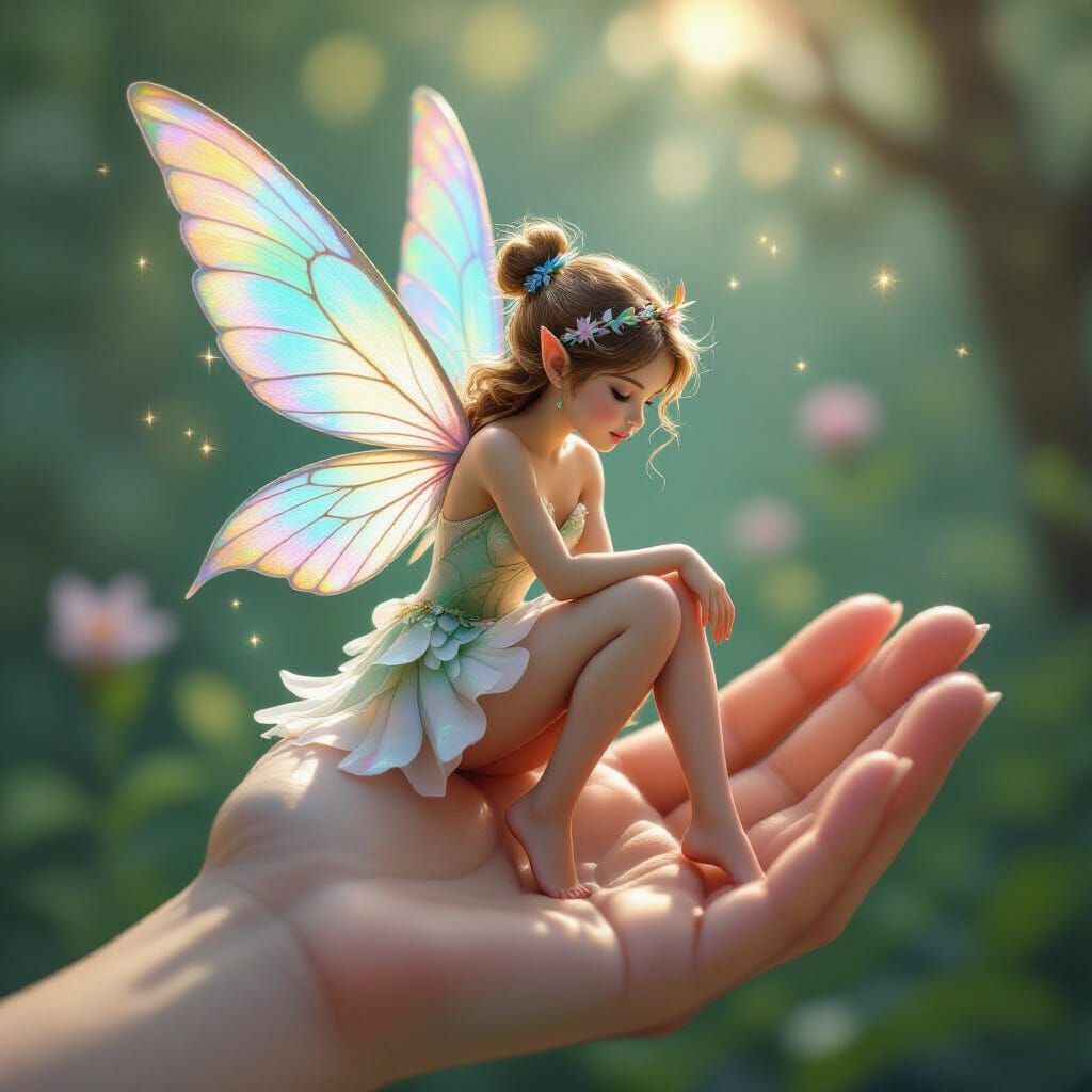 Tiny Fairy Landing: Mystical Realism Art