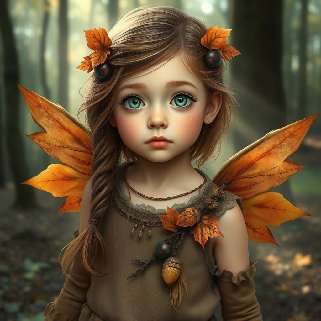 Mystical Forest Girl with Autumn Leaf Wings