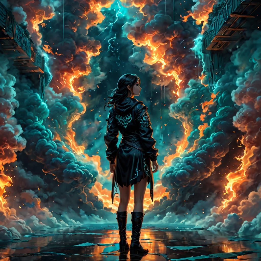 Solemn Latina Goddess Emerges from Fiery Turbulence in Timel...