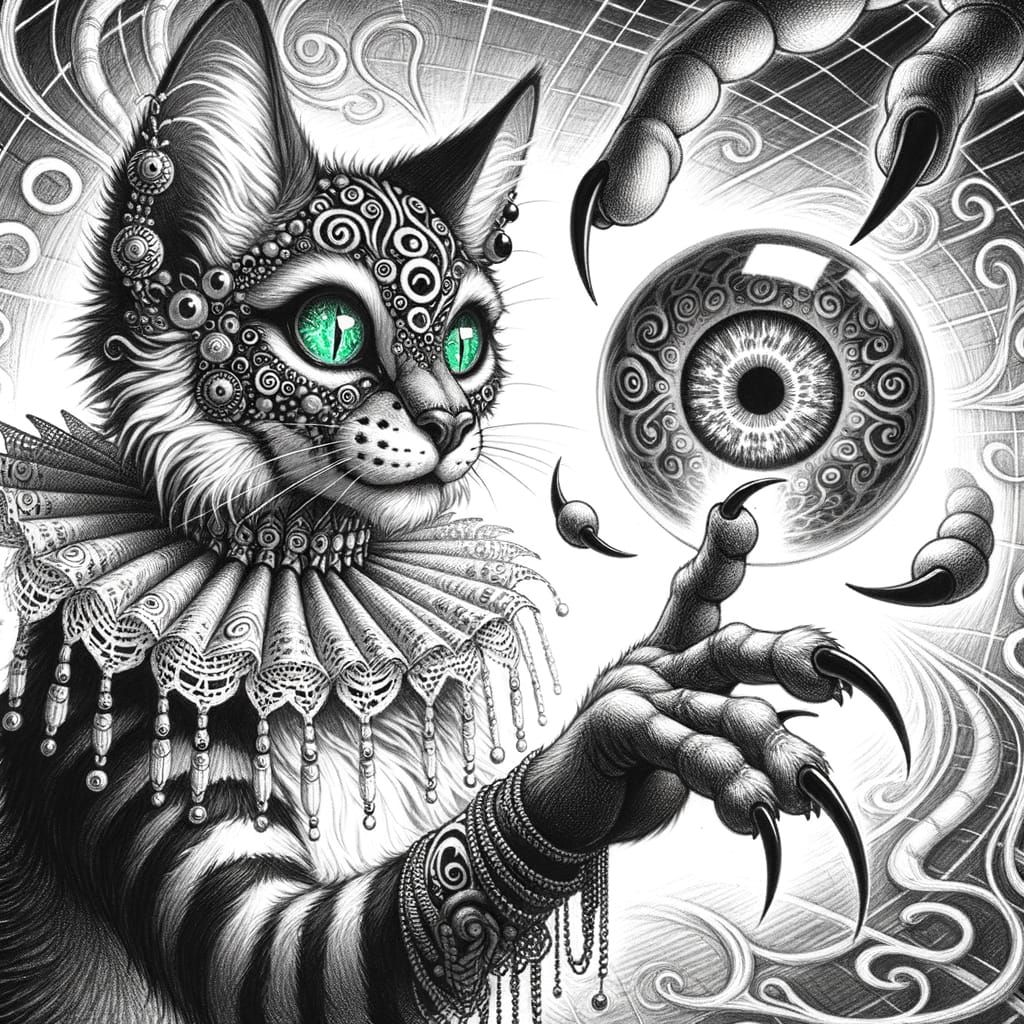 Anthropomorphic Cat in Haitian-Inspired Cyberpunk Scene