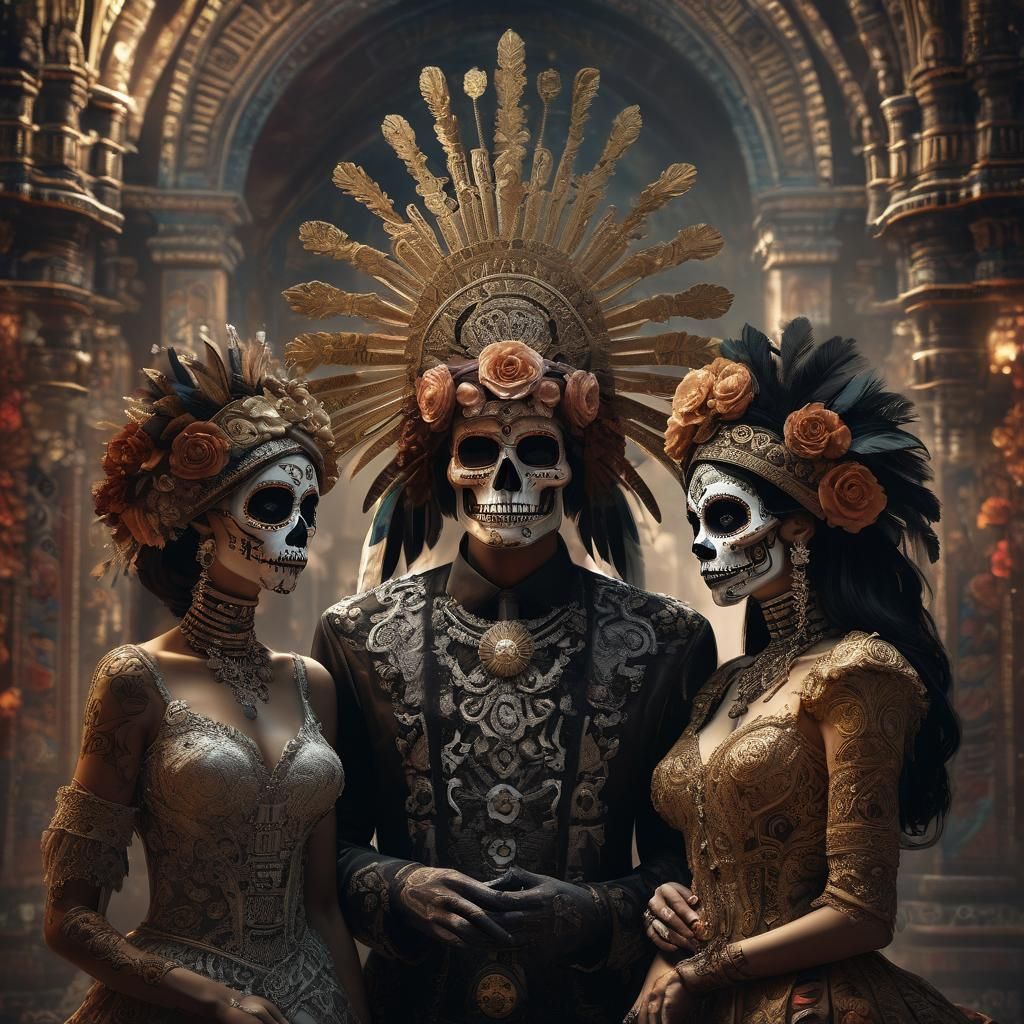 Dia de los Muertos Couple in Hyper-Realistic Digital Art
