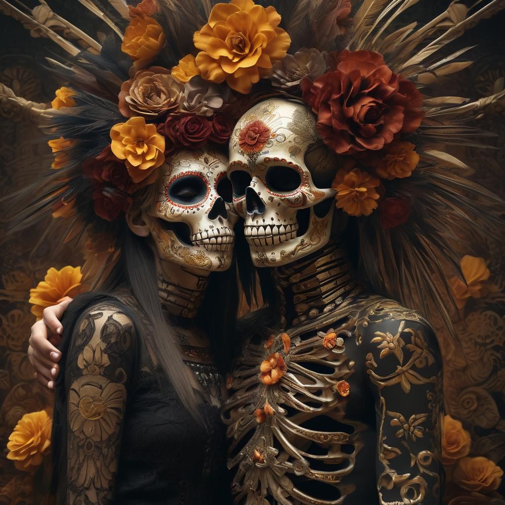 Dia de los Muertos Couple in Hyperrealistic Style