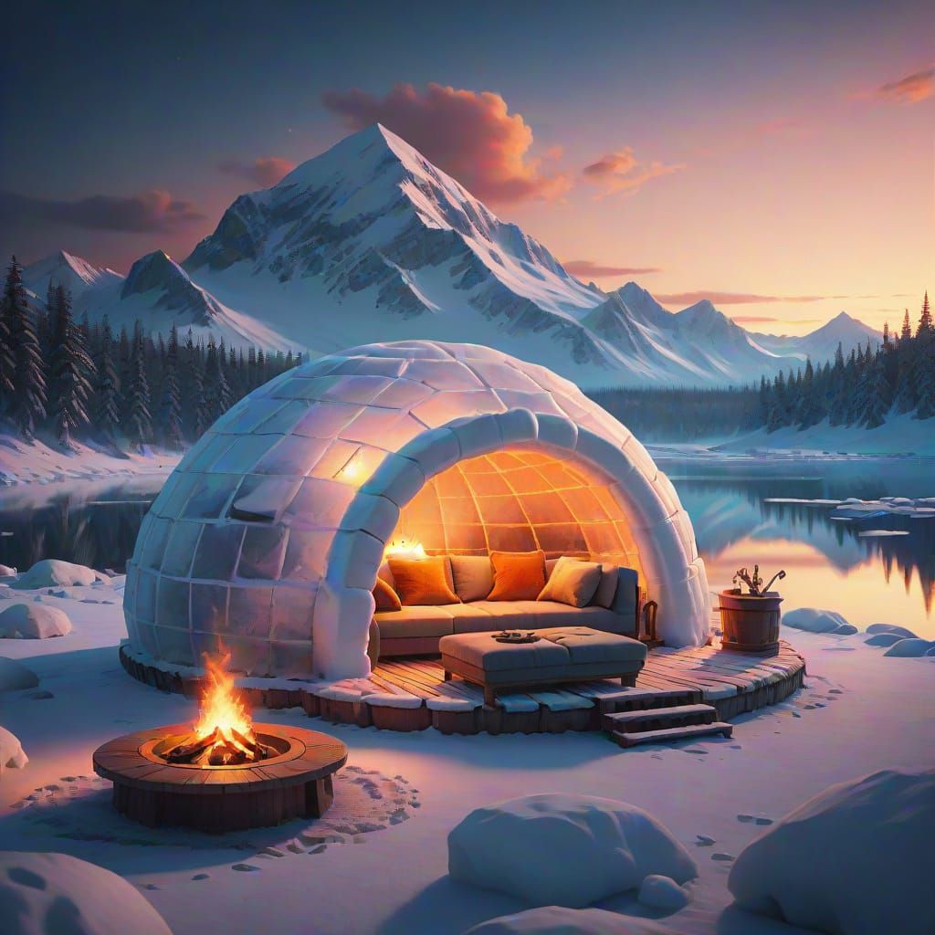 Cozy Igloo on Frozen Lake Concept Art