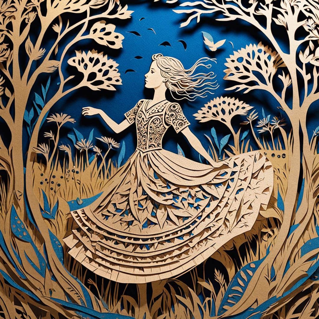 Mysterious Danseuse in Etched Cardboard Papercut Style