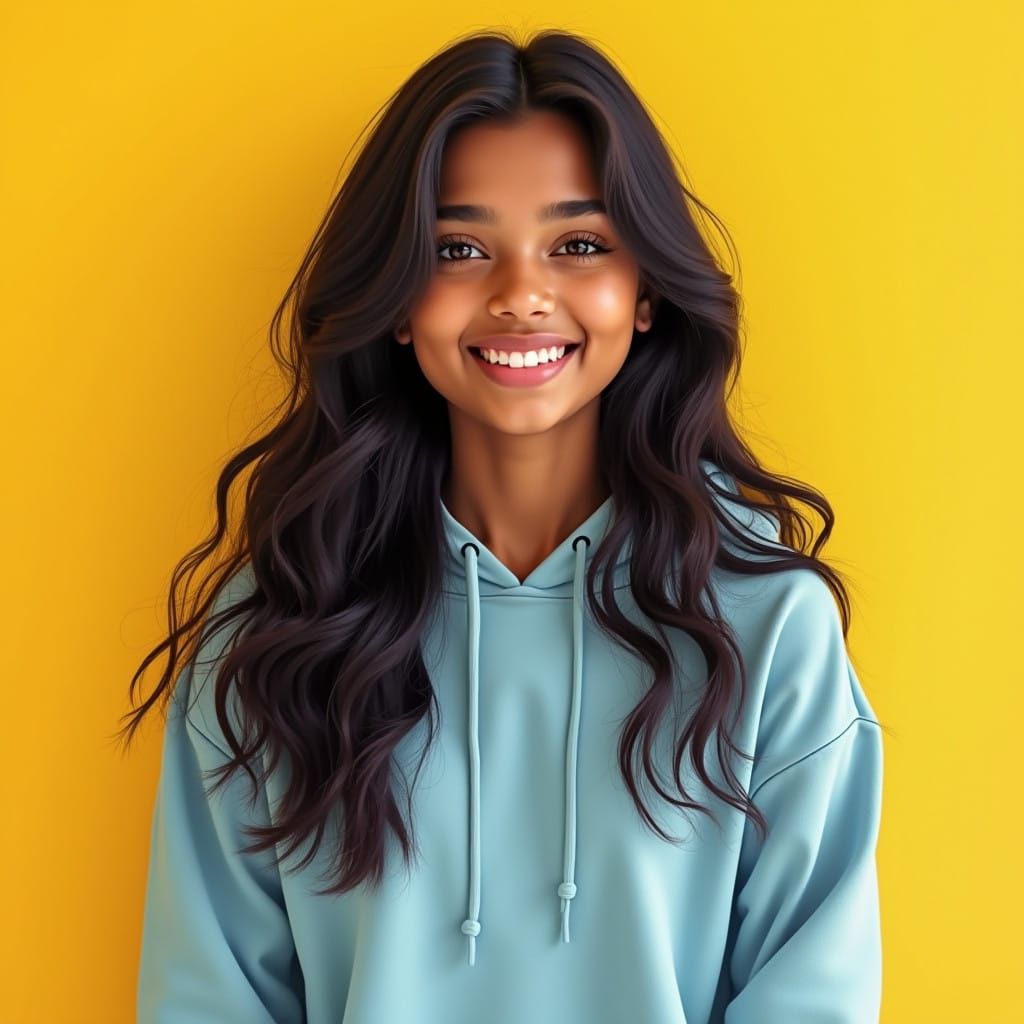 Youthful Indian Beauty in Pastel Blue Hoodie