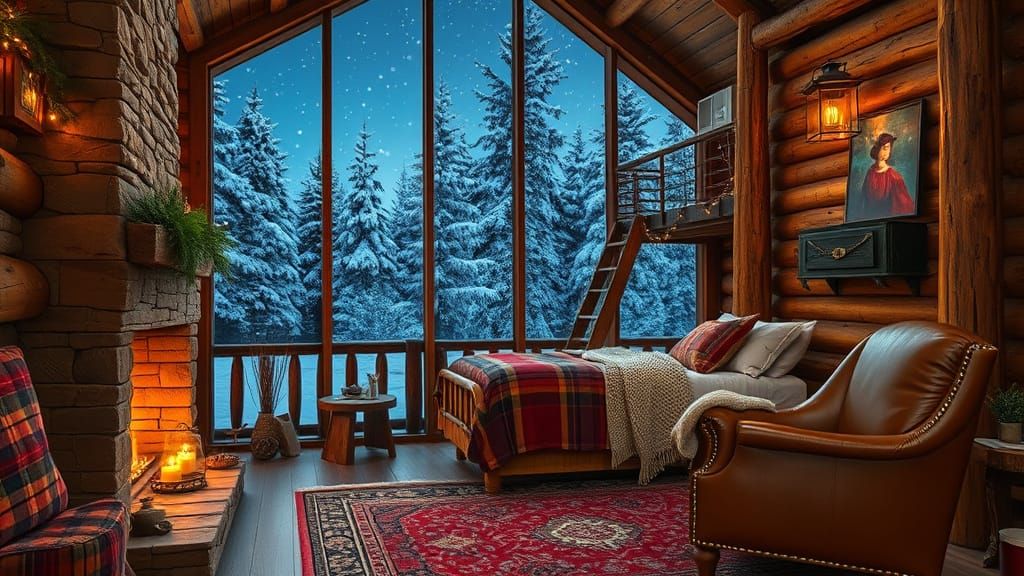 Cozy Rustic Log Cabin Retreat in Winter Wonderland