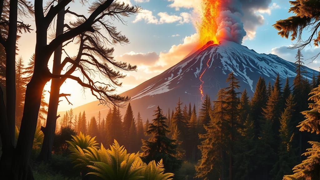 Mount Saint Helens Eruption over Lush Forest