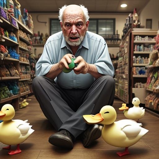 Disgusted Old Man Surrounded by Mirthful Crowd