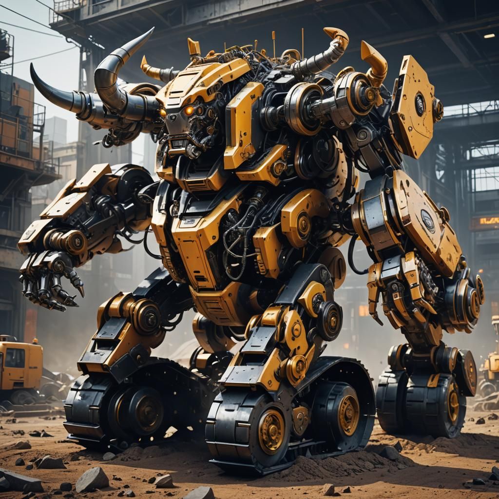 Futuristic Bull Robot as Sci-Fi Bulldozer