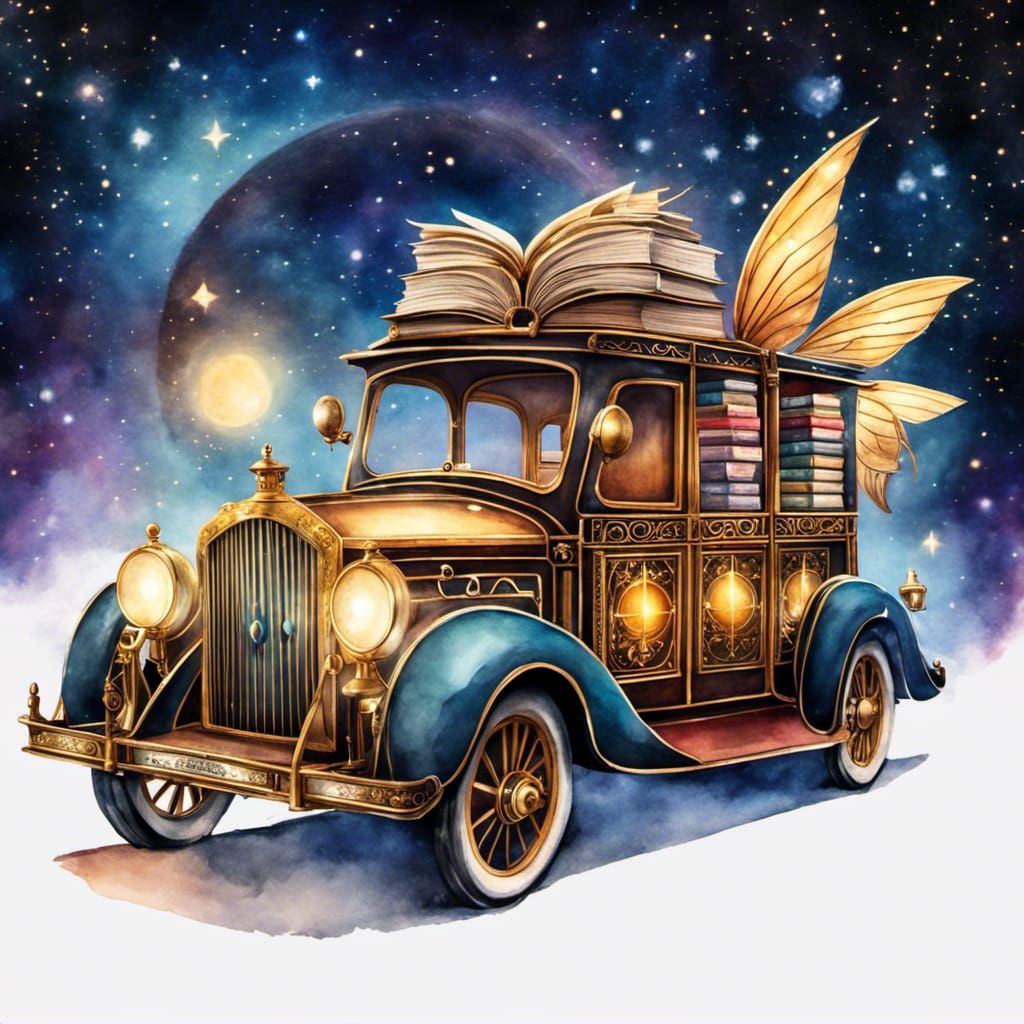 Elaborate Book Car on Fairytale Street in Steampunk Style