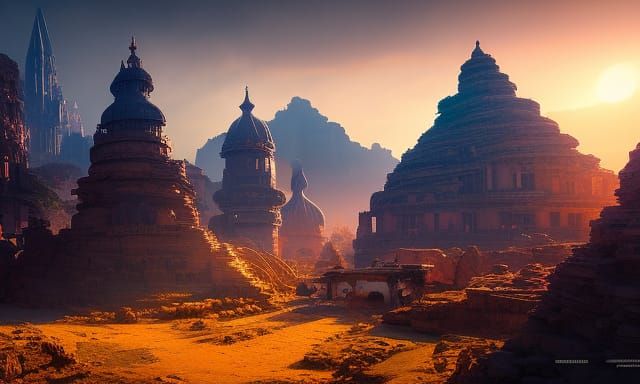 Golden Bricks with Bow in Mystical Lighting