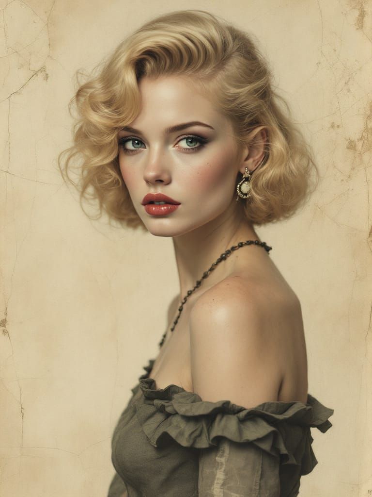 1950s Pin-Up Woman in Botanical Portrait Style