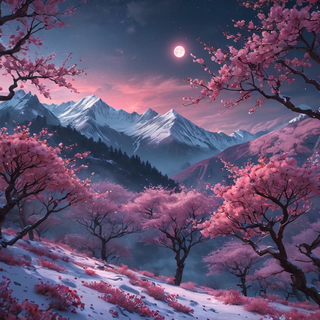 Cherry Trees Bloom Under a Pink Moon